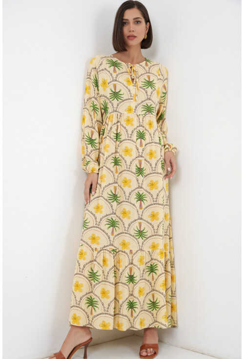 Kadın Desenli Tesettür Elbise 2594