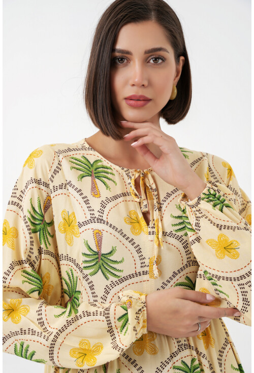 Kadın Desenli Tesettür Elbise 2594