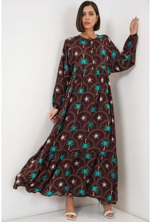 Kadın Desenli Tesettür Elbise 2594