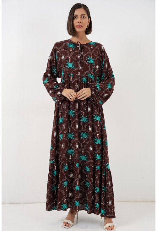 Kadın Desenli Tesettür Elbise 2594