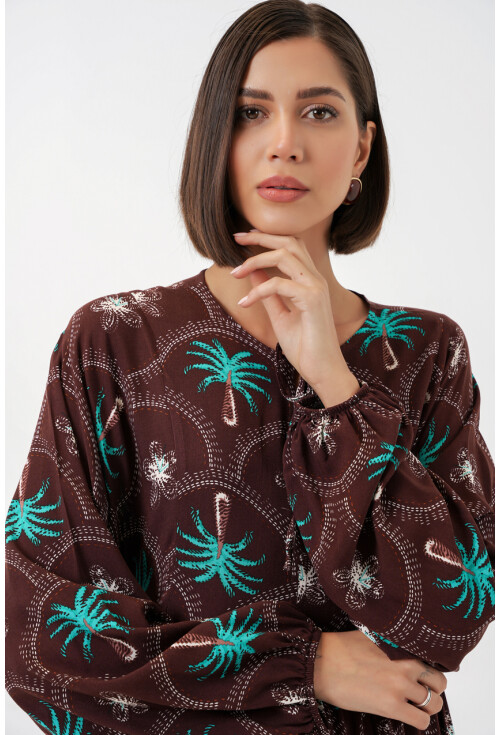 Kadın Desenli Tesettür Elbise 2594