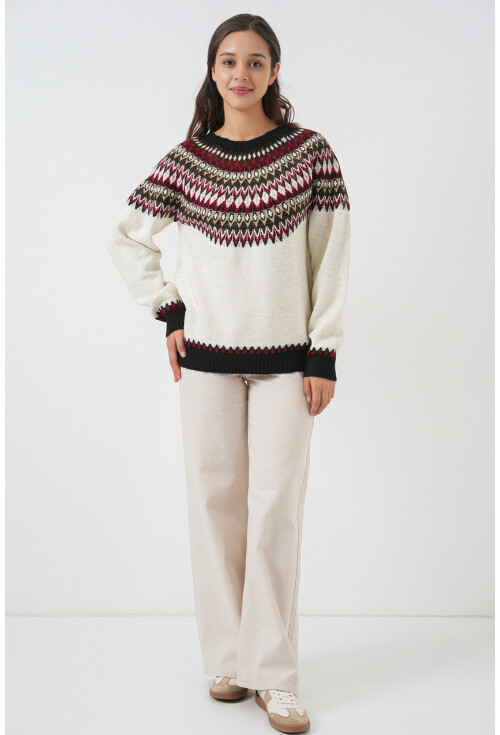 Kadın Desenli Triko Kazak 15932