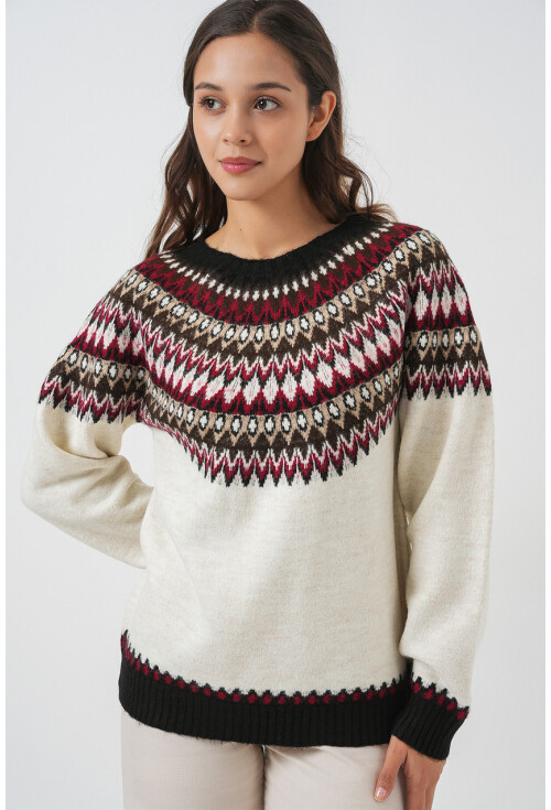 Kadın Desenli Triko Kazak 15932