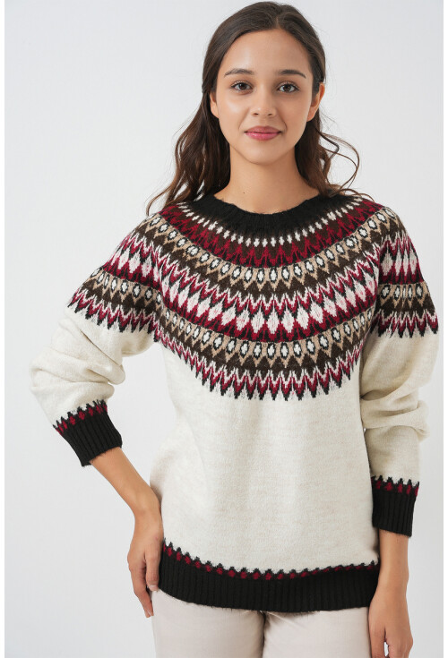 Kadın Desenli Triko Kazak 15932