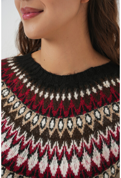 Kadın Desenli Triko Kazak 15932