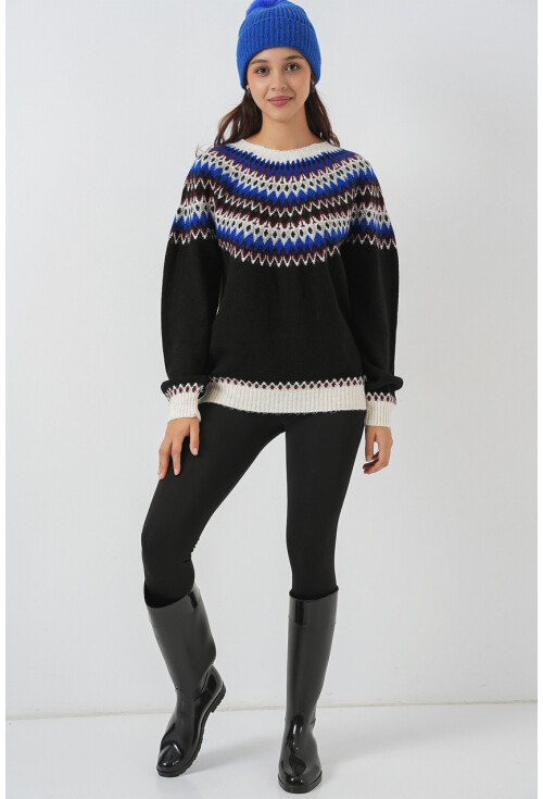 Kadın Desenli Triko Kazak 15932