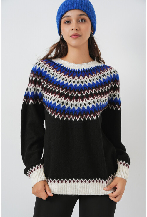 Kadın Desenli Triko Kazak 15932