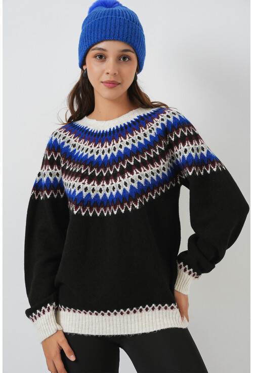 Kadın Desenli Triko Kazak 15932