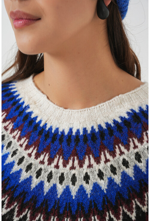 Kadın Desenli Triko Kazak 15932