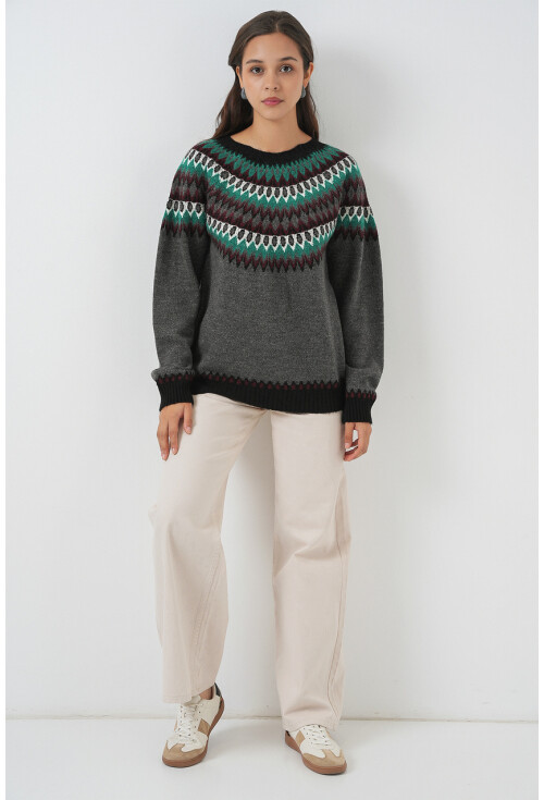 Kadın Desenli Triko Kazak 15932