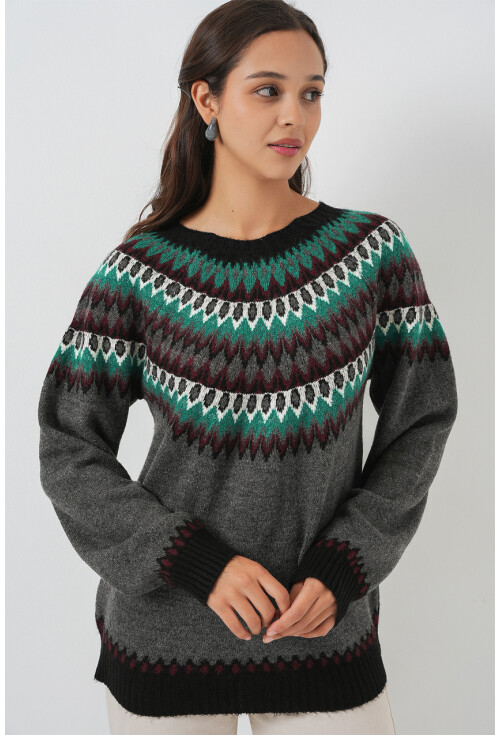 Kadın Desenli Triko Kazak 15932