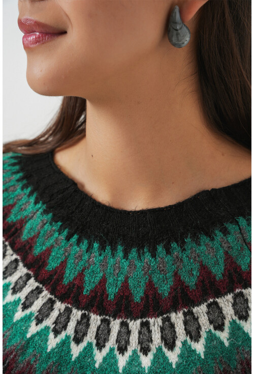 Kadın Desenli Triko Kazak 15932