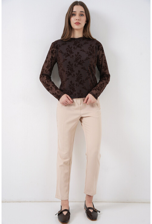 Kadın Desenli Uzun Kol Bluz 983