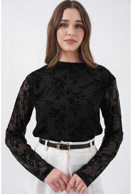 Kadın Desenli Uzun Kol Bluz 983