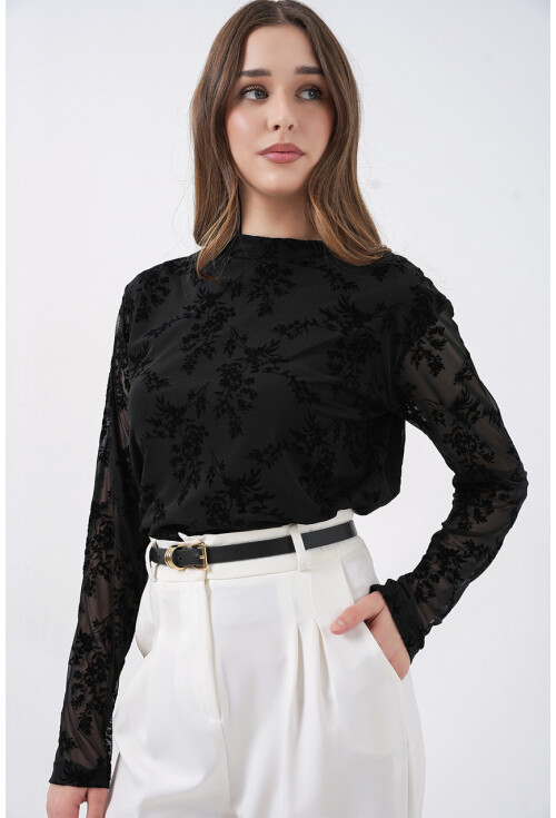 Kadın Desenli Uzun Kol Bluz 983