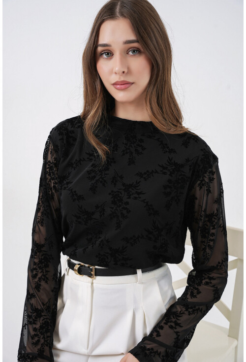 Kadın Desenli Uzun Kol Bluz 983