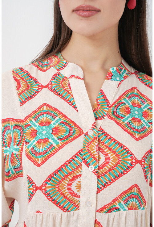 Kadın Desenli Uzun Tesettür Elbise 2585