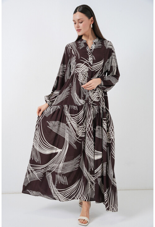 Kadın Desenli Uzun Tesettür Elbise 2585