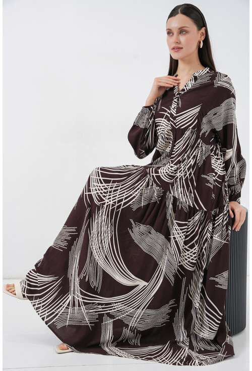 Kadın Desenli Uzun Tesettür Elbise 2585