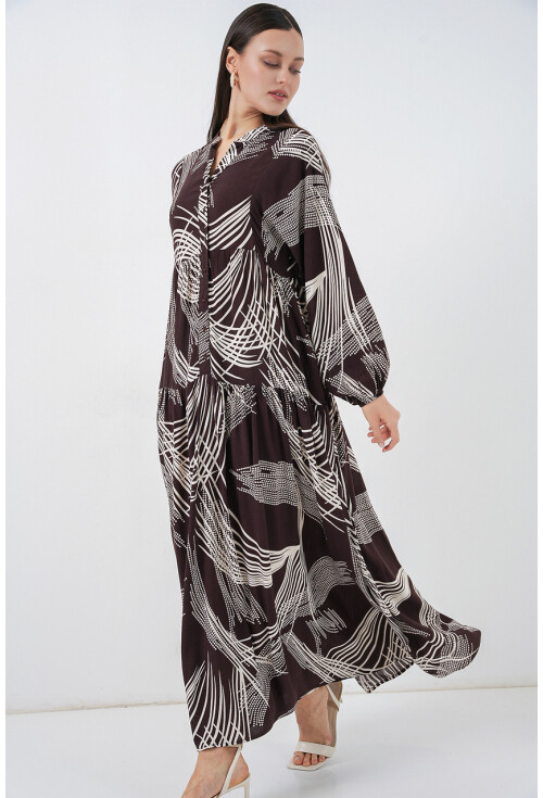 Kadın Desenli Uzun Tesettür Elbise 2585