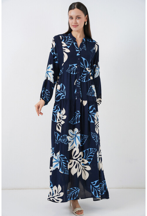 Kadın Desenli Uzun Tesettür Elbise 2585