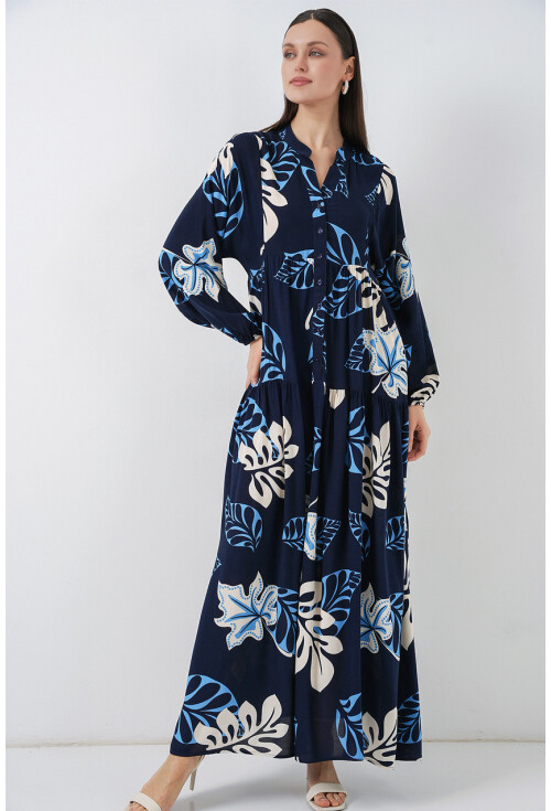 Kadın Desenli Uzun Tesettür Elbise 2585