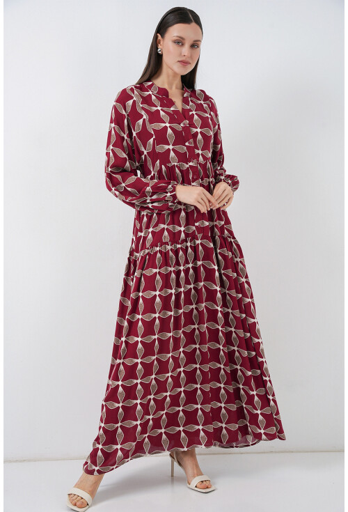 Kadın Desenli Uzun Tesettür Elbise 2585