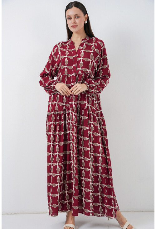 Kadın Desenli Uzun Tesettür Elbise 2585