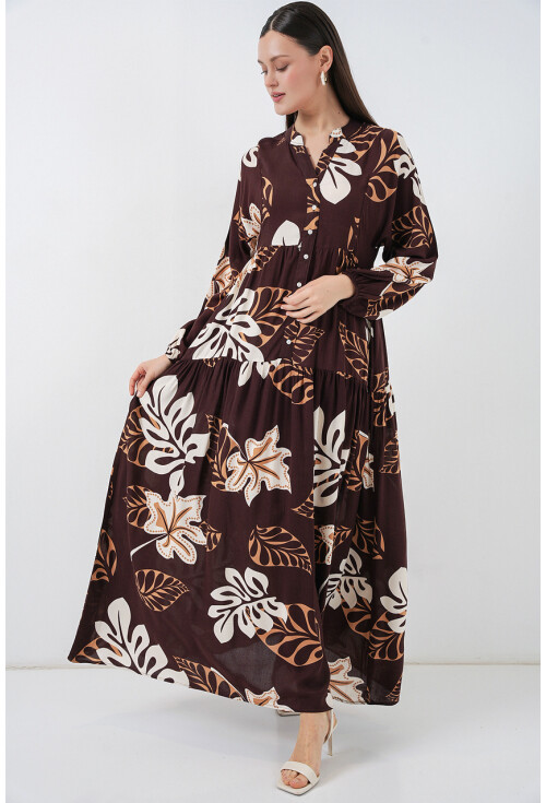 Kadın Desenli Uzun Tesettür Elbise 2585