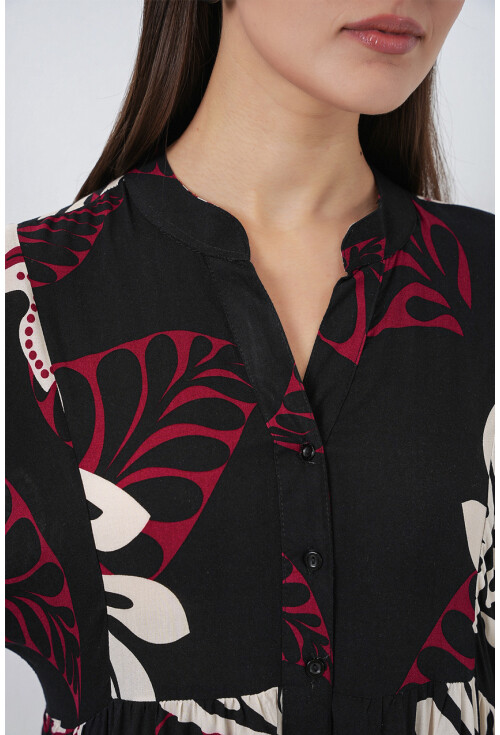 Kadın Desenli Uzun Tesettür Elbise 2585