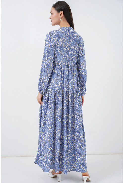 Kadın Desenli Uzun Tesettür Elbise 2585