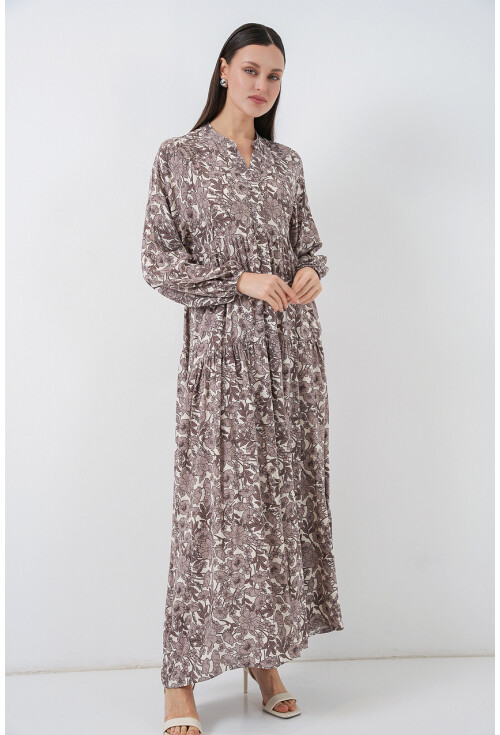 Kadın Desenli Uzun Tesettür Elbise 2585