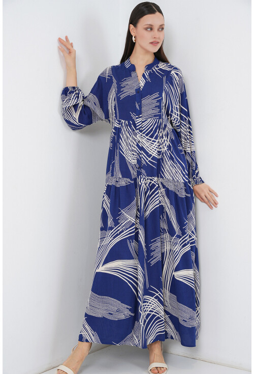 Kadın Desenli Uzun Tesettür Elbise 2585