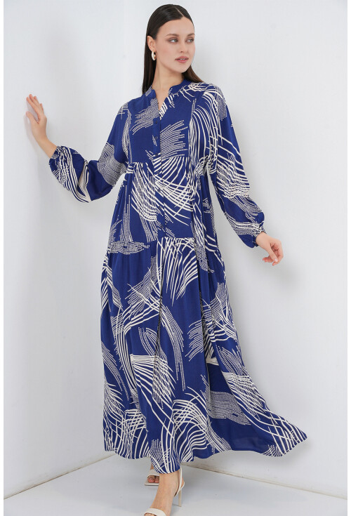 Kadın Desenli Uzun Tesettür Elbise 2585