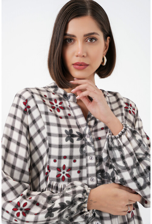 Kadın Desenli Uzun Tesettür Elbise 2585