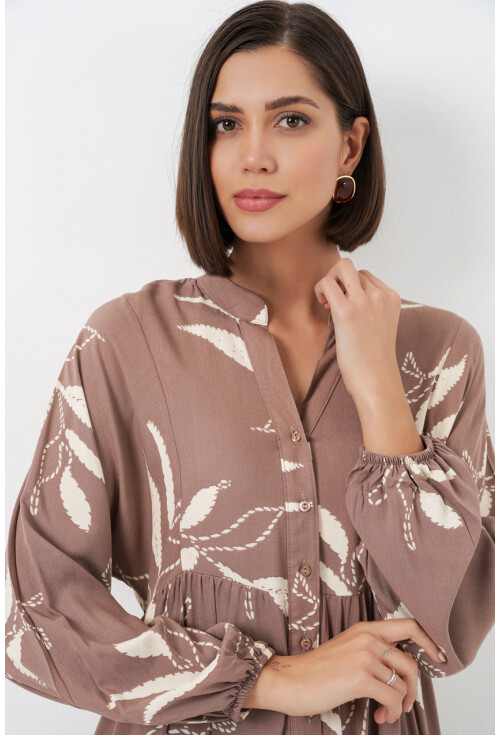 Kadın Desenli Uzun Tesettür Elbise 2585