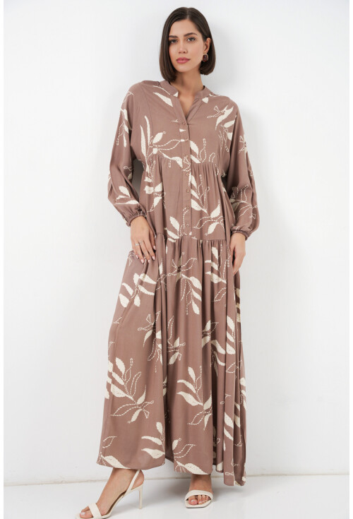 Kadın Desenli Uzun Tesettür Elbise 2585