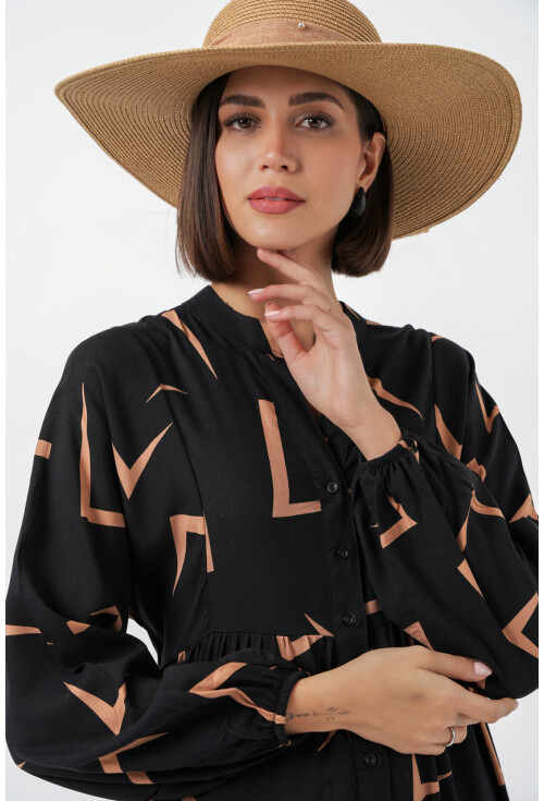 Kadın Desenli Uzun Tesettür Elbise 2585