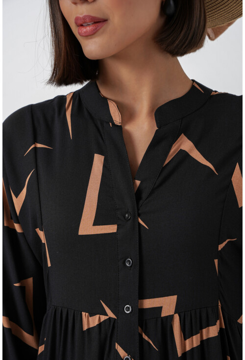 Kadın Desenli Uzun Tesettür Elbise 2585