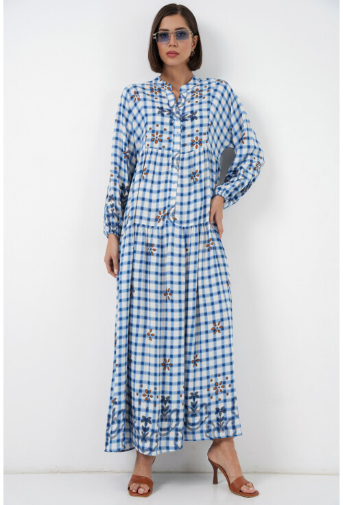 Kadın Desenli Uzun Tesettür Elbise 2585