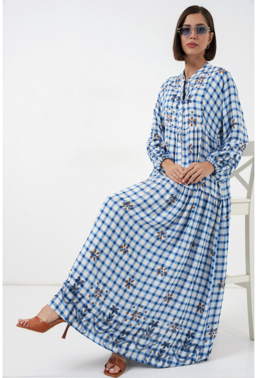 Kadın Desenli Uzun Tesettür Elbise 2585