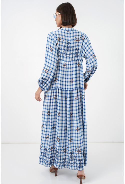 Kadın Desenli Uzun Tesettür Elbise 2585