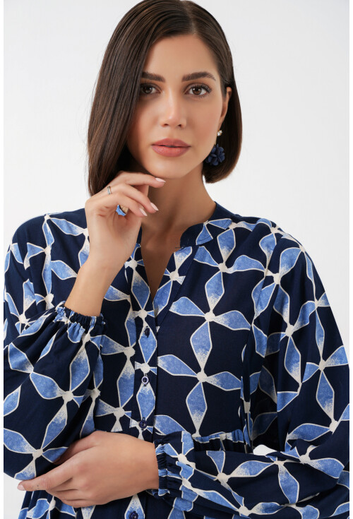 Kadın Desenli Uzun Tesettür Elbise 2585