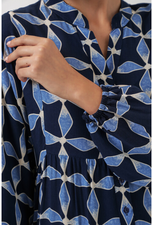 Kadın Desenli Uzun Tesettür Elbise 2585