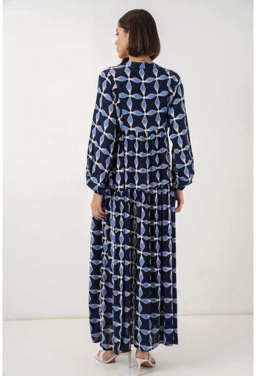Kadın Desenli Uzun Tesettür Elbise 2585