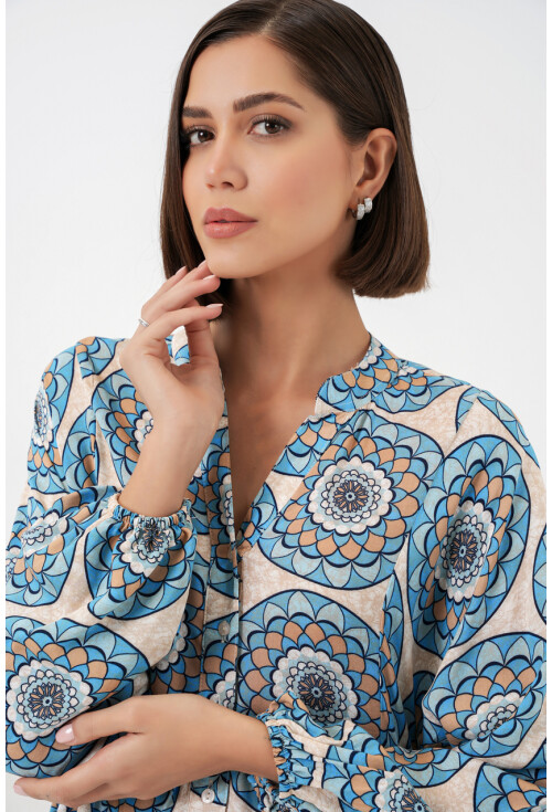 Kadın Desenli Uzun Tesettür Elbise 2585