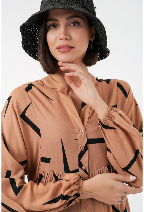 Kadın Desenli Uzun Tesettür Elbise 2585