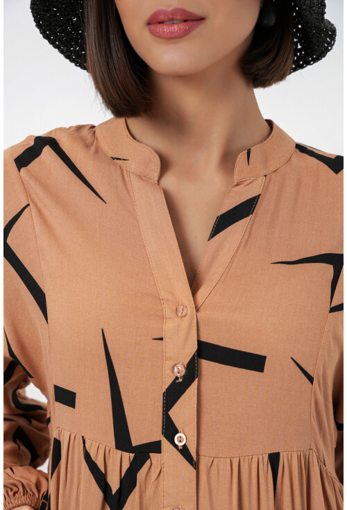 Kadın Desenli Uzun Tesettür Elbise 2585