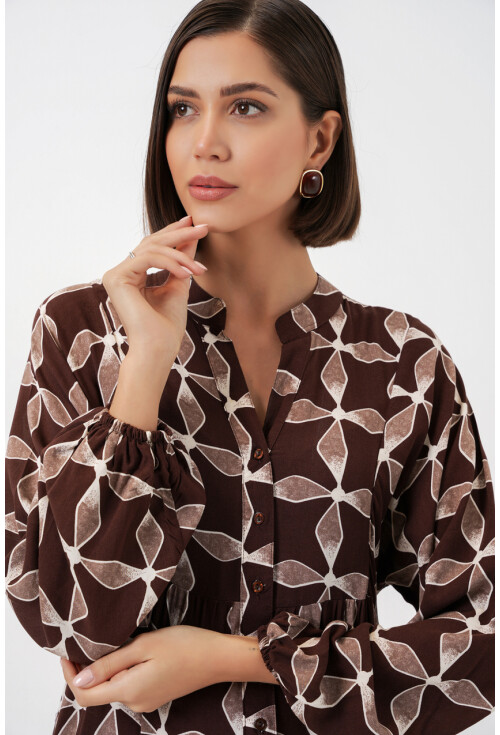 Kadın Desenli Uzun Tesettür Elbise 2585