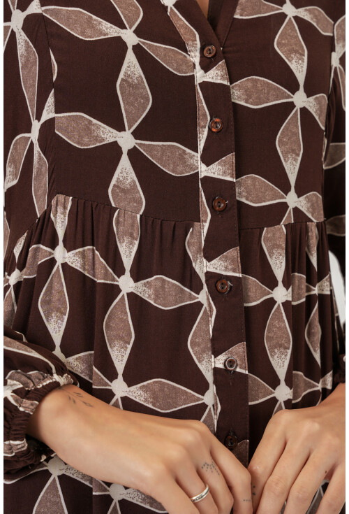 Kadın Desenli Uzun Tesettür Elbise 2585